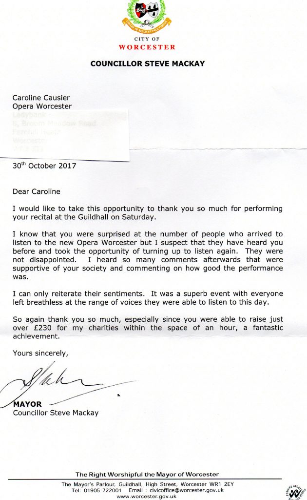 Mayor Letter Of Appreciation Opera Worcester